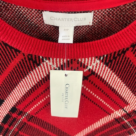 NWT Charter Club Sweater Plaid Pullover - Ravishing Red Cambo - Petite Small - Picture 5 of 14